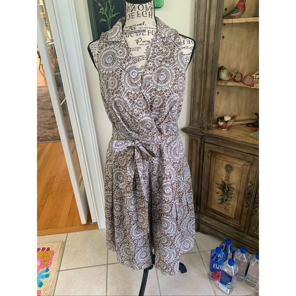 Evan-Picone Dandelion Medallion Print Dress SZ 4 Light Cotton 50s Style